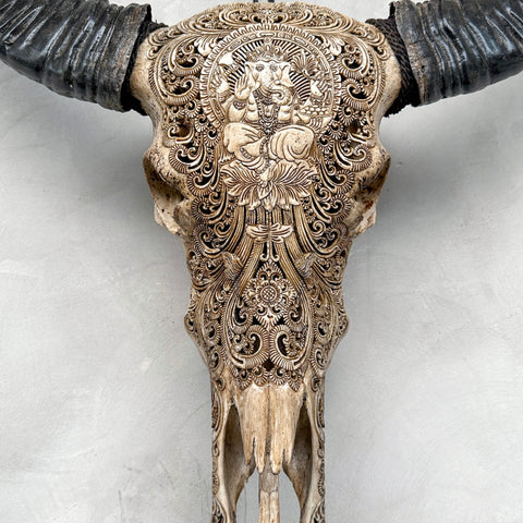 Göttlicher Ganesha | Handgeschnitzter Büffelschädel