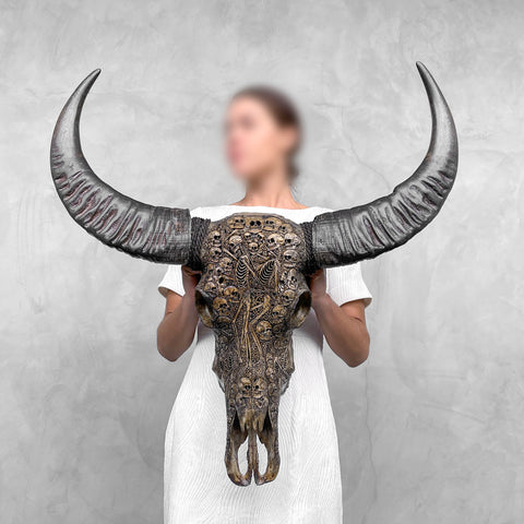 Totenköpfe & Skelette | Handgeschnitzter Büffelschädel