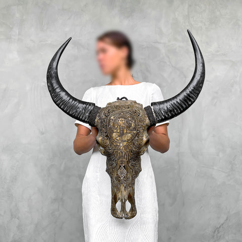 Erhabener Ganesha | Handgeschnitzter Büffelschädel