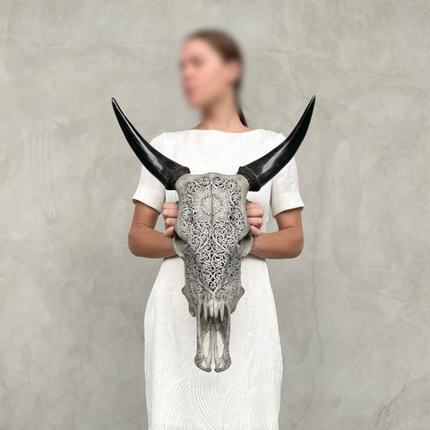 Lotus Deluxe | Hand-Carved Cow Skull