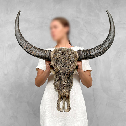 Charmanter Lotus | Handgeschnitzter Büffelschädel