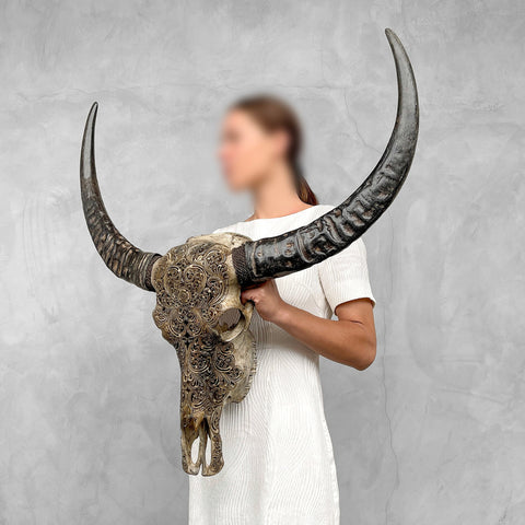 Charmanter Lotus | Handgeschnitzter Büffelschädel