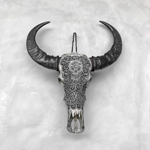 Dios de Los Muertos | Handgeschnitzter Büffelschädel