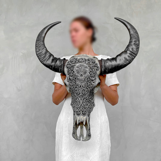 Dios de Los Muertos | Handgeschnitzter Büffelschädel